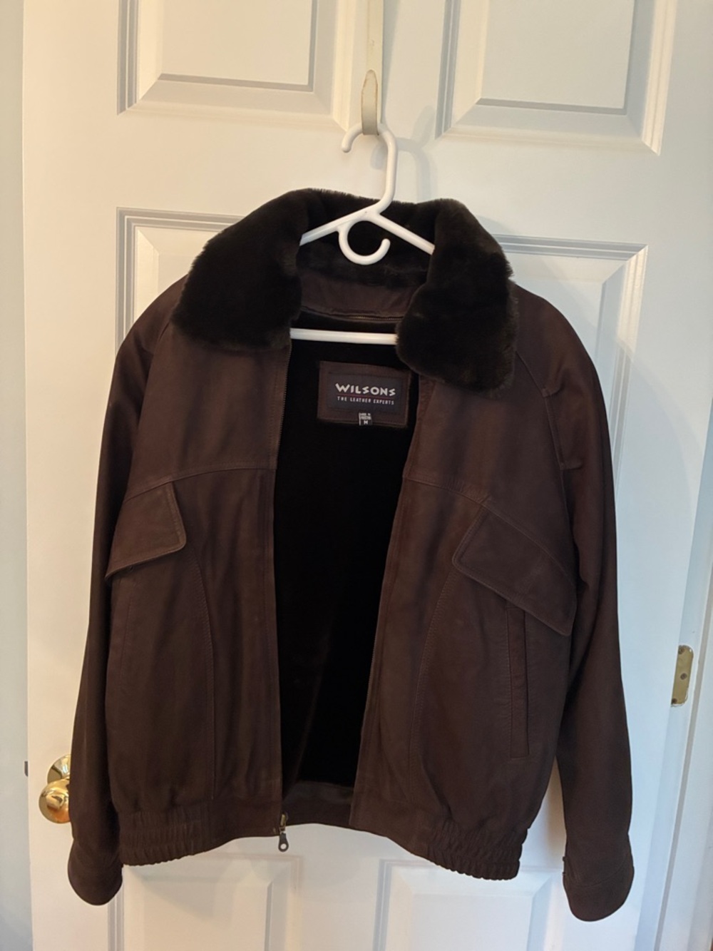 Wilsons Leather Brown Bomber Jacket with Fur Collar